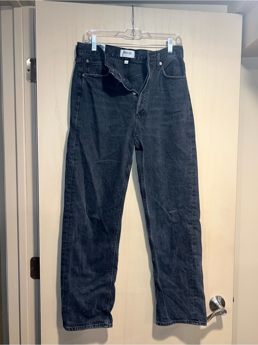 Agolde Washed Black High-Rise Straight Jeans
